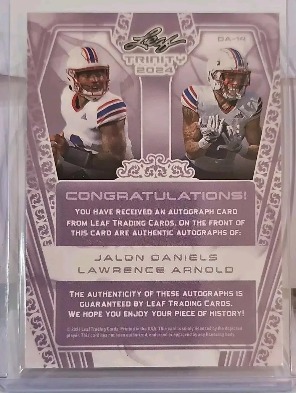 2024 Leaf Trinity Dual Autograph - Jalón Daniels & Lawrence Arnold #/49